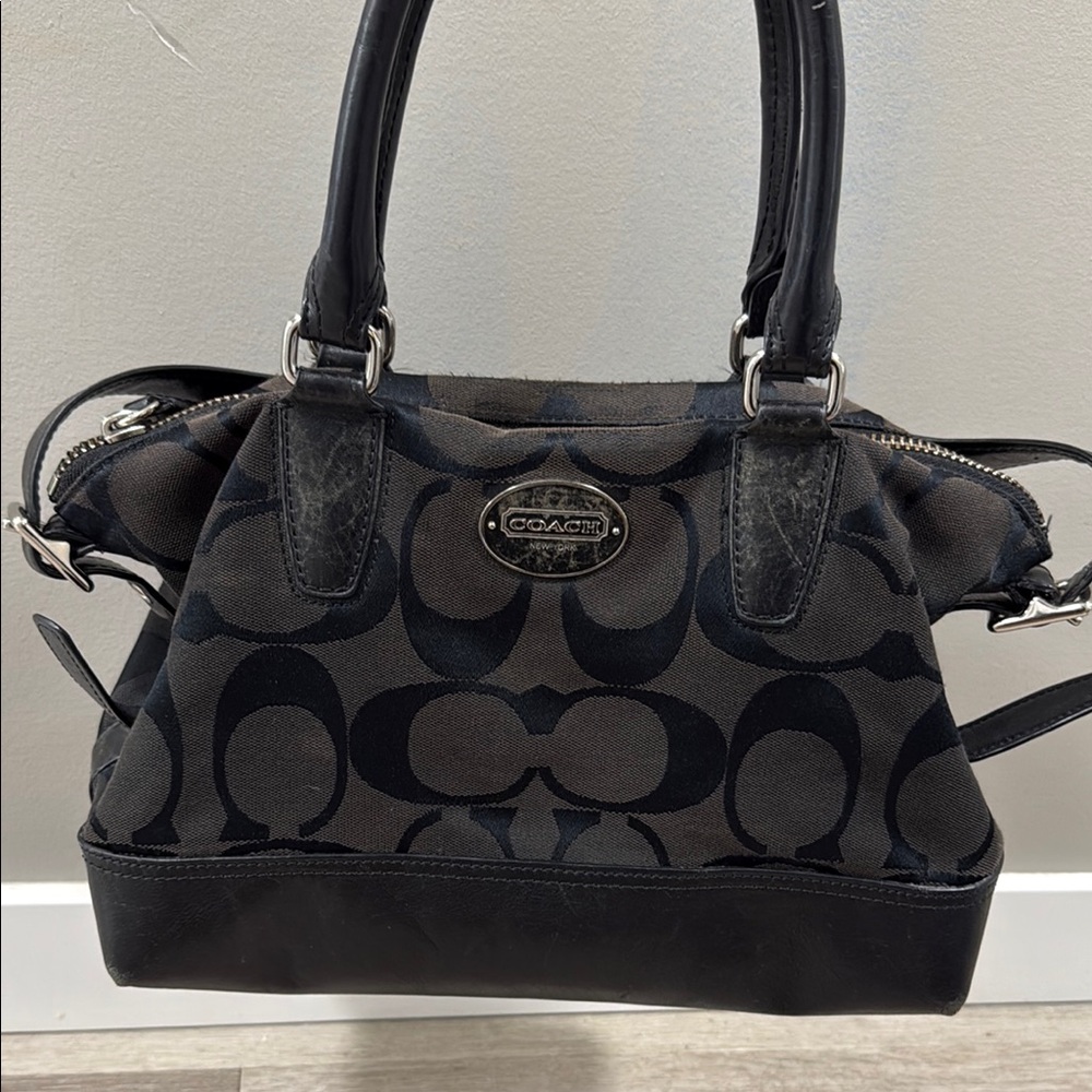 Coach Black and Gray Satchel with Signature Monogram